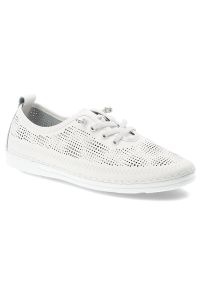 Półbuty damskie S.Barski, ze skóry naturalnej licowej ażurowa cholewka sznurowanie lekka podeszwa casual, białe, LR61-7083. Okazja: na co dzień. Zapięcie: sznurówki. Kolor: biały. Materiał: skóra. Szerokość cholewki: normalna. Wzór: ażurowy. Styl: casual #1