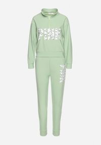 Born2be - Jasnozielony Komplet Ozdobiony Napisem z Nadrukiem Bluza i Spodnie Junivea. Kolor: zielony. Wzór: aplikacja, nadruk, napisy #5