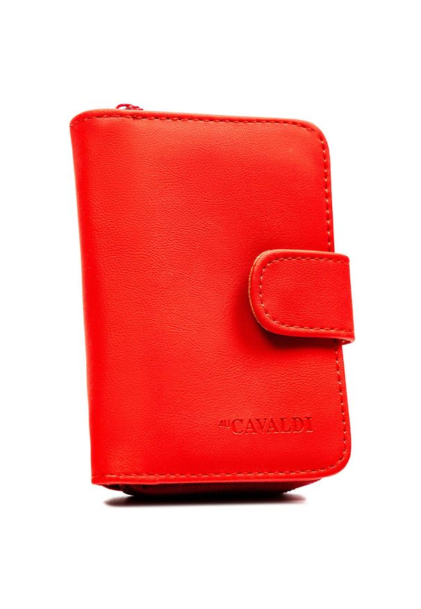 4U CAVALDI - Czerwony portfel damski ze skóry ekologicznej zamykany na zatrzask i suwak 4U Cavaldi K-030B-BL. Kolor: czerwony. Materiał: skóra ekologiczna