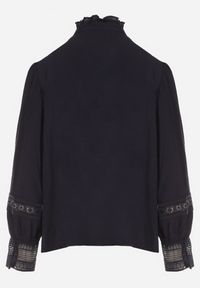 Born2be - Granatowa Koszula ze Stójką i Koronką Argochis. Typ kołnierza: kołnierzyk stójkowy. Kolor: niebieski. Materiał: koronka. Wzór: koronka #3