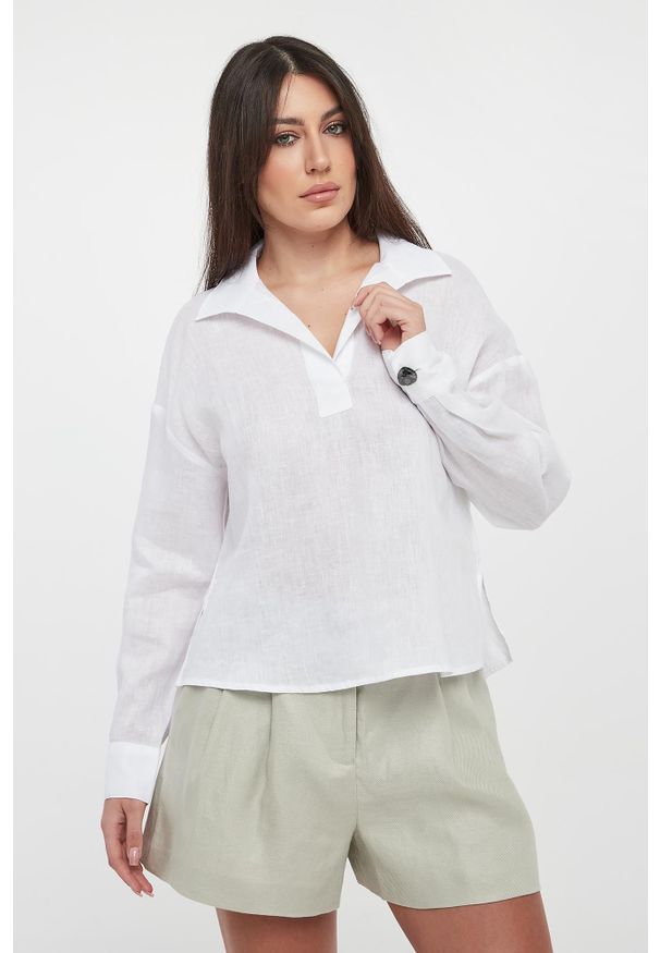 Armani Exchange - Bluzka damska lniana ARMANI EXCHANGE. Materiał: len