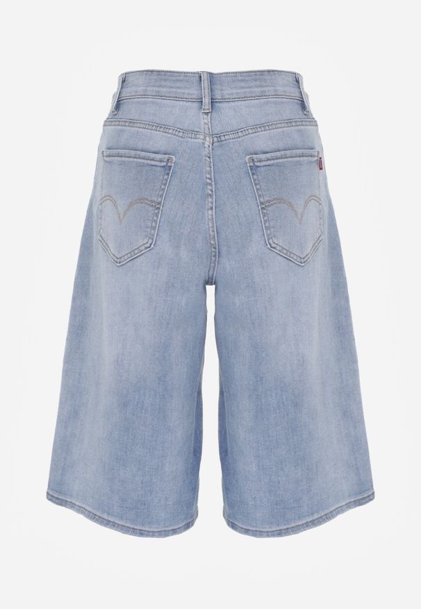 Born2be - Niebieskie Jeansowe Szorty z Bawełny w Stylu Bermudów z Szerokimi Nogawkami Neamemenis. Okazja: na imprezę, na co dzień, na spacer. Kolekcja: plus size. Kolor: niebieski. Materiał: jeans, bawełna. Sezon: lato. Styl: casual, elegancki