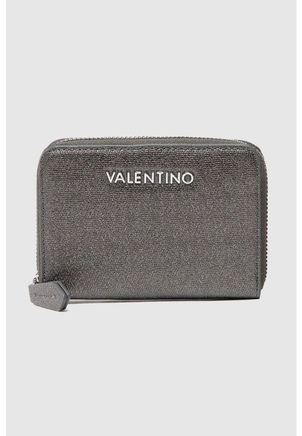 Valentino by Mario Valentino - VALENTINO Zestaw ciemnosrebrny portfel damski z lusterkiem. Kolor: srebrny. Materiał: skóra