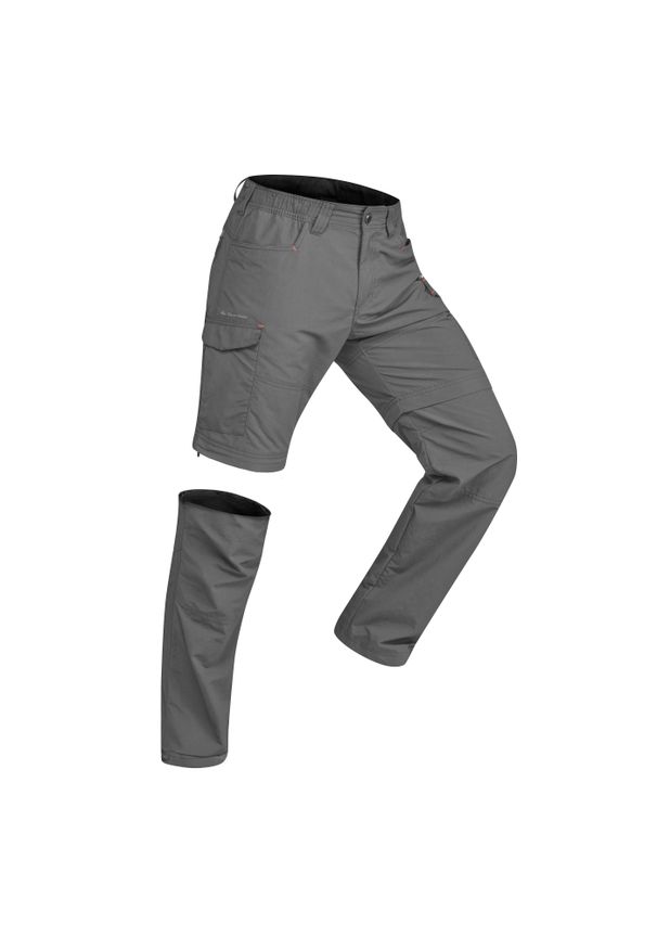 FORCLAZ - Spodnie trekkingowe 2 w 1 - TREK 100 męskie. Kolor: szary. Materiał: materiał, poliester, poliamid