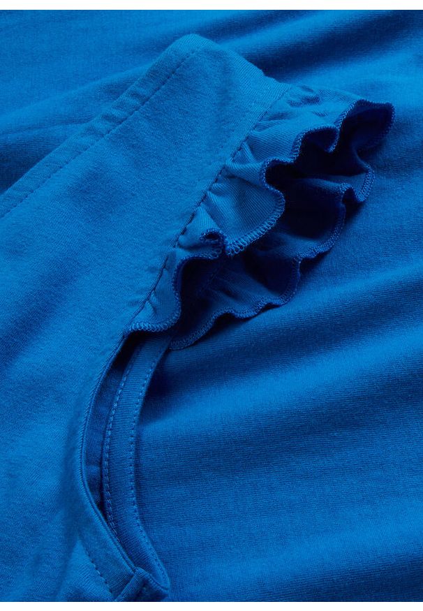 bonprix - Top z czystej bawełny organicznej. Typ kołnierza: kołnierz z falbankami. Kolor: niebieski. Materiał: bawełna