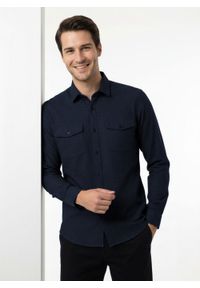 Brave Soul - Granatowa Męska Koszula Weekendowa, Taliowana -BRAVE SOUL- z Lnem, z Kieszonkami, Długi Rękaw. Okazja: na co dzień. Kolor: niebieski. Materiał: wiskoza, len. Długość rękawa: długi rękaw. Długość: długie. Styl: casual #4