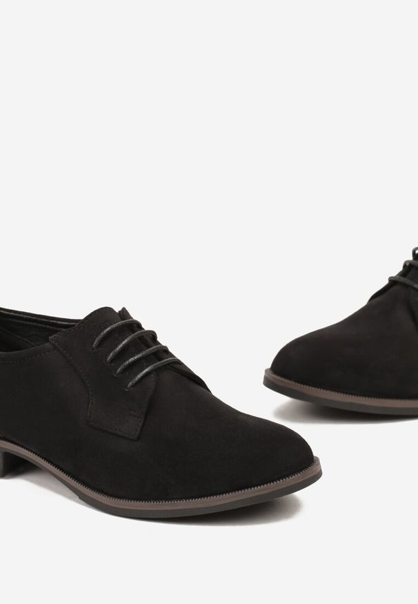 Born2be - Czarne Półbuty z Imitacji Zamszu i Wiązaniem Vilsita. Kolor: czarny. Materiał: zamsz. Obcas: na obcasie. Styl: elegancki. Wysokość obcasa: średni