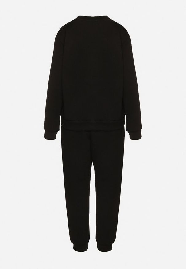 Born2be - Czarny Komplet Dresowy z Bawełną Bluza i Spodnie Joggery Ette. Kolor: czarny. Materiał: bawełna, dresówka