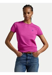 Polo Ralph Lauren Sweter 211971872010 Fioletowy Slim Fit. Typ kołnierza: polo. Kolor: fioletowy. Materiał: bawełna