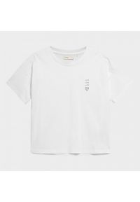 outhorn - T-shirt oversize z nadrukiem damski. Okazja: na co dzień. Materiał: bawełna, jersey. Wzór: nadruk. Styl: casual #9