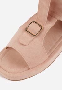 Born2be - Różowe Sandały w Stylu Botków z Ozdobną Klamrą Theaneasi. Okazja: na co dzień. Zapięcie: klamry. Kolor: różowy. Materiał: jeans. Styl: casual, elegancki, klasyczny #6