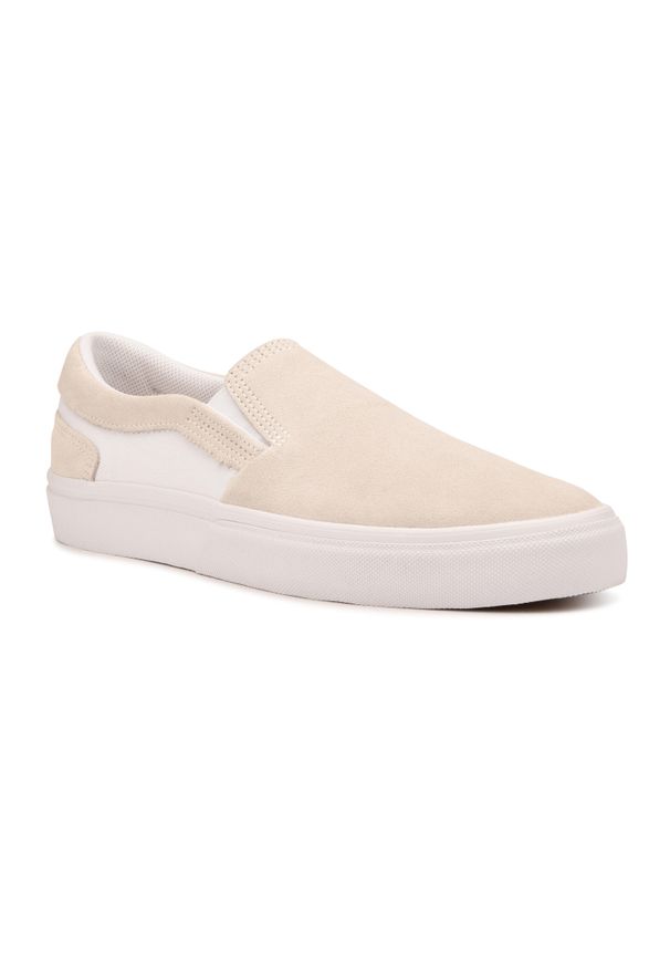 OXELO - Buty niskie na deskorolkę Oxelo Vulca 500 slip-on wsuwane. Zapięcie: bez zapięcia. Kolor: biały. Materiał: kauczuk, skóra, poliester, włókno. Sport: skateboard