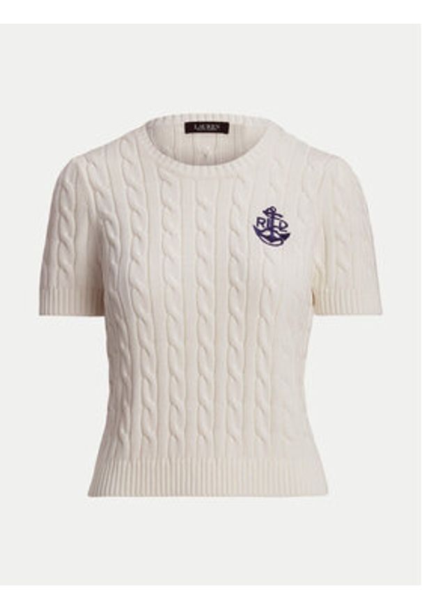 Lauren Ralph Lauren - LAUREN RALPH LAUREN Sweter 200961681002 Biały Slim Fit. Kolor: biały. Materiał: bawełna