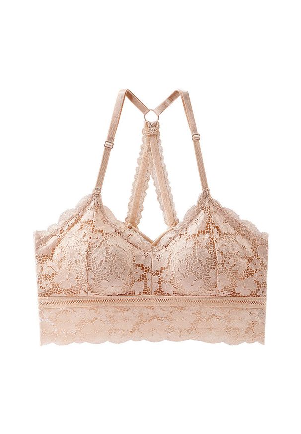 Intica - Braletka koronkowa bez fiszbin z krzyżującymi się ramiączkami Tawnee. Kolor: beżowy. Materiał: koronka. Wzór: koronka