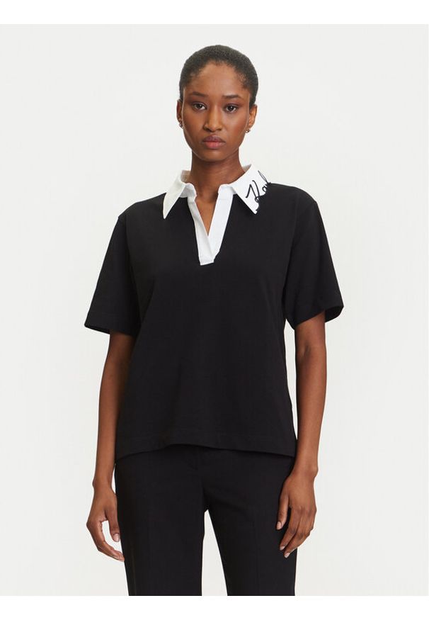 Karl Lagerfeld - KARL LAGERFELD Polo A3W17113 Czarny Regular Fit. Typ kołnierza: polo. Kolor: czarny. Materiał: bawełna