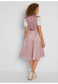 Sukienka w ludowym stylu w żakardowy deseń, z haftowanym fartuchem bonprix różowo-brązowy wzorzysty. Kolor: różowy. Materiał: żakard. Wzór: haft #6