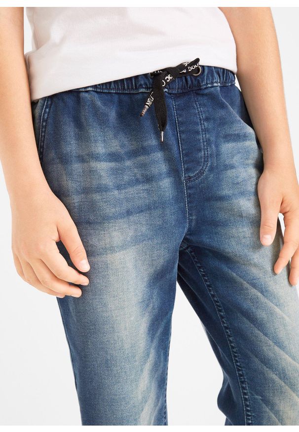 bonprix - Dżinsy dresowe z gumką w talii, o kroju regular fit, proste nogawki. Kolor: niebieski