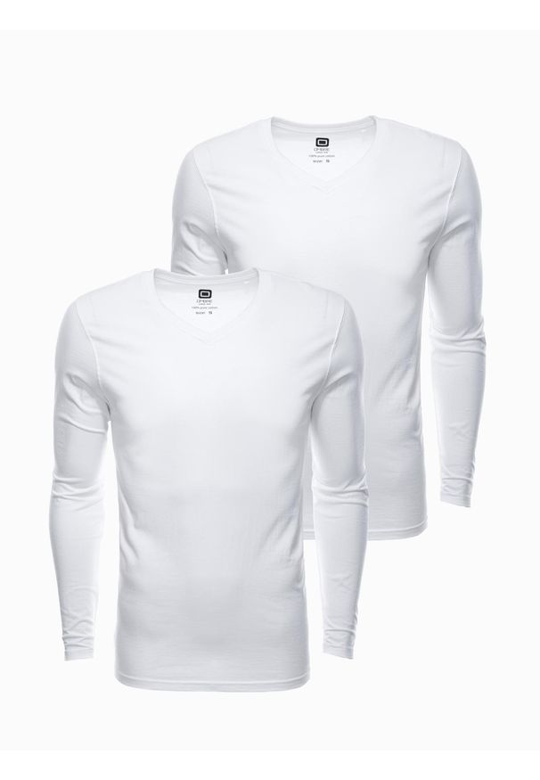 Ombre Clothing - Zestaw longsleeve męski V-NECK - mix 2-pak V3 - Rozmiar: L. Okazja: na co dzień. Kolor: biały. Materiał: tkanina, skóra, materiał, bawełna. Długość rękawa: długi rękaw. Długość: długie. Wzór: gładki, jednolity. Styl: klasyczny, wizytowy, casual