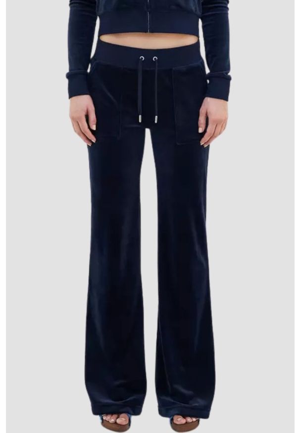 Juicy Couture - JUICY COUTURE Granatowe spodnie dresowe damskie Layla Low Rise Pocket, Rozmiar XS. Stan: obniżony. Kolor: niebieski. Materiał: dresówka