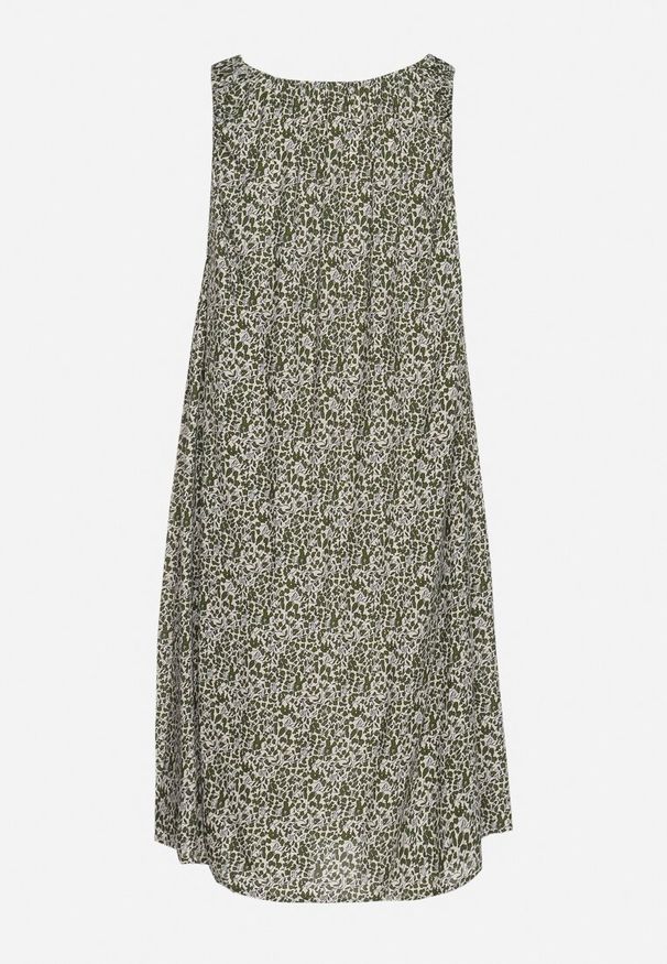 Born2be - Ciemnozielona Rozkloszowana Sukienka z Bawełny w Abstrakcyjny Wzór Annivione. Kolor: zielony. Materiał: bawełna. Długość rękawa: na ramiączkach. Styl: klasyczny, elegancki