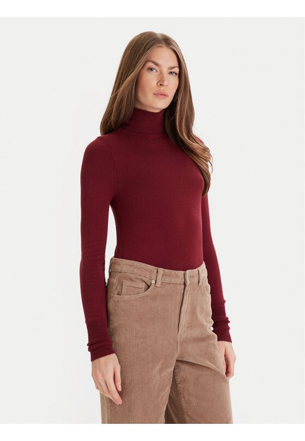 only - ONLY Golf Venice 15183772 Bordowy Regular Fit. Typ kołnierza: golf. Kolor: czerwony. Materiał: wiskoza