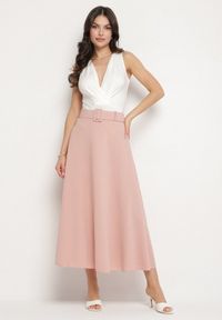 Born2be - Różowa Gładka Spódnica Maxi z Gumką w Pasie i Klamrą Orirsa. Kolor: różowy. Wzór: gładki. Styl: elegancki