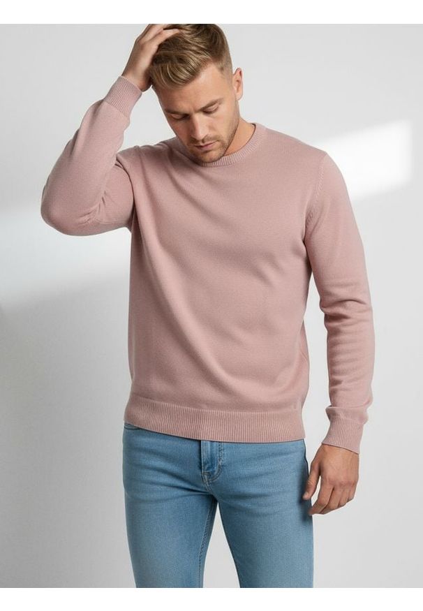 Sinsay - Bawełniany sweter basic - różowy. Kolor: różowy. Materiał: bawełna