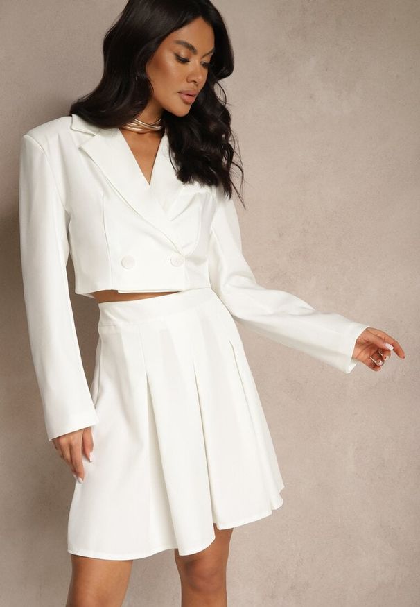 Renee - Biała Plisowana Spódnica High Waist o Rozkloszowanym Kroju Redilsa. Stan: podwyższony. Kolor: biały. Styl: elegancki