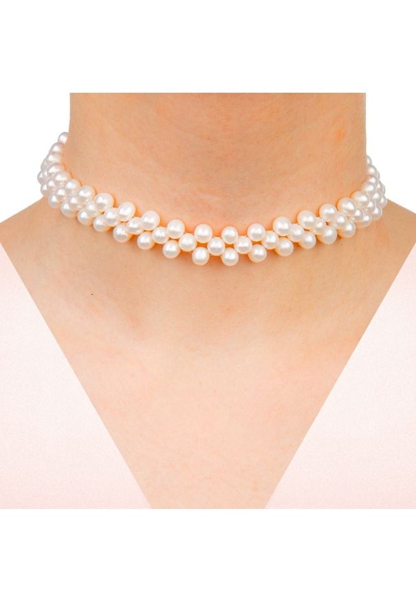 Enaya - Naszyjnik chocker ażurowy. Materiał: pozłacane, srebrne. Wzór: ażurowy. Kamień szlachetny: perła