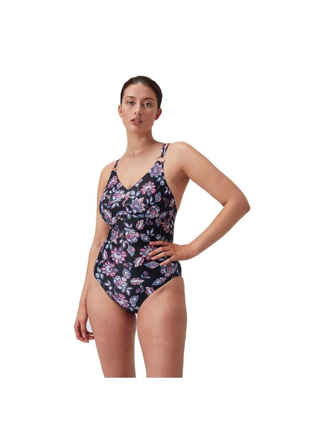 Speedo Damski Modelujący Kostium Kąpielowy Z Nadrukiem I Ramiączkami, Rozmiar 40. Kolor: fioletowy, wielokolorowy, czarny. Wzór: nadruk