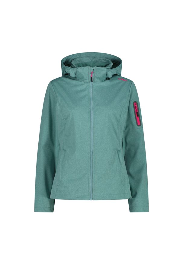 Kurtka damska turystyczna CMP 39A5016M. Typ kołnierza: kaptur. Kolor: zielony. Materiał: softshell. Sport: turystyka piesza