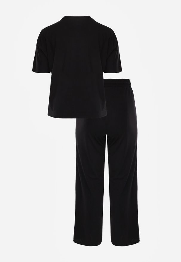 Born2be - Czarny Komplet Bawełniany o Fasonie Oversize T-shirt i Spodnie Azilane. Kolor: czarny. Materiał: bawełna