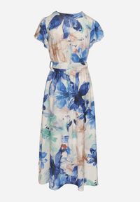 Born2be - Niebieska Sukienka w Kwiaty o Kopertowym Kroju z Wiązanym Paskiem Redanae. Okazja: na co dzień. Kolor: niebieski. Wzór: kwiaty. Typ sukienki: kopertowe. Styl: casual, elegancki #3
