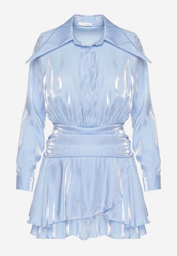 Born2be - Niebieska Sukienka z Wiskozy o Koszulowym Kroju z Falbankami Liova. Typ kołnierza: kołnierz z falbankami. Kolor: niebieski. Materiał: wiskoza. Typ sukienki: koszulowe