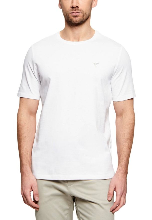 Guess - GUESS Biały bawełniany t-shirt męski Patch, Rozmiar L. Okazja: na co dzień. Kolor: biały. Materiał: bawełna. Styl: casual, klasyczny