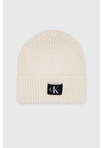 Calvin Klein Jeans czapka wełniana kolor biały wełniana. Kolor: biały. Materiał: wełna #1