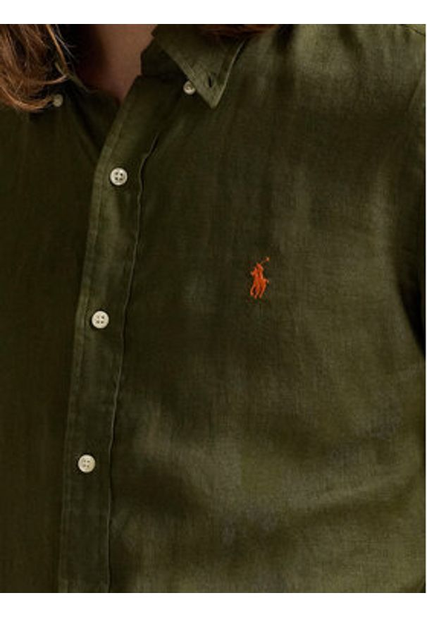 Polo Ralph Lauren Koszula 710968915006 Khaki Slim Fit. Typ kołnierza: polo. Kolor: brązowy. Materiał: len