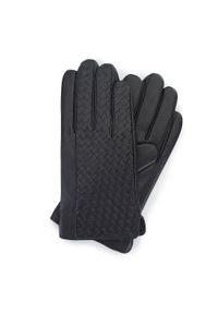 Wittchen - Męskie rękawiczki z plecionej skóry. Kolor: czarny. Materiał: skóra. Wzór: aplikacja, kratka. Sezon: jesień, zima. Styl: elegancki #1