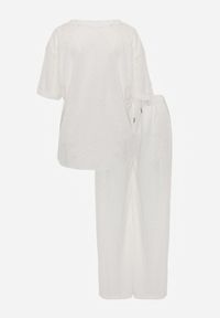 Renee - Biały Oversizowy Komplet Zdobiony Cyrkoniami T-shirt i Spodnie Arnateia. Kolor: biały. Wzór: aplikacja #3