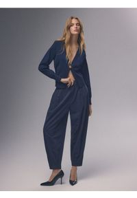 Reserved - Spodnie barrel leg - granatowy. Kolor: niebieski. Materiał: tkanina, wełna #1