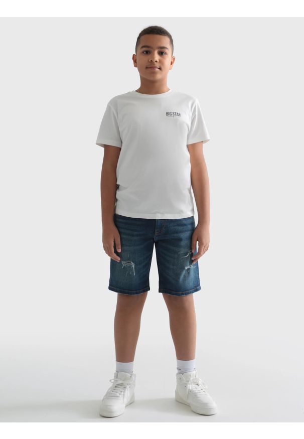 Big-Star - Szorty chłopięce jeansowe z przetarciami granatowe Matt 561. Okazja: na uczelnię. Kolor: niebieski. Materiał: jeans. Sezon: lato