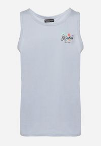 Born2be - Jasnoniebieska Koszulka Tank Top z Bawełny z Nadrukiem Voanna. Kolor: niebieski. Materiał: bawełna. Wzór: nadruk #2