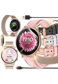 WonderWatch - SMARTWATCH ZEGAREK DAMSKI POLSKIE MENU ROZMOWY POWIADOMIENIA SPORT ZŁOTY PL. Rodzaj zegarka: smartwatch. Kolor: złoty. Styl: sportowy #1