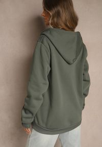Renee - Zielona Bluza Rozpinana z Kapturem z Bawełną Ozdobiona Sznurkami Odiola. Okazja: na co dzień. Typ kołnierza: kaptur. Kolor: zielony. Materiał: bawełna. Wzór: aplikacja. Styl: sportowy, casual #4