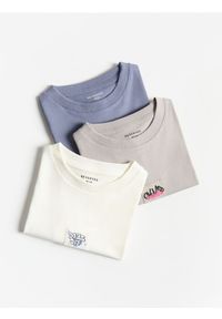 Reserved - Bawełniany t-shirt 3 pack - beżowy. Kolor: beżowy. Materiał: bawełna #1