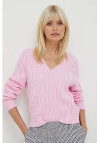 TOMMY HILFIGER - Tommy Hilfiger sweter z domieszką wełny damski kolor różowy. Kolor: różowy. Materiał: wełna #4