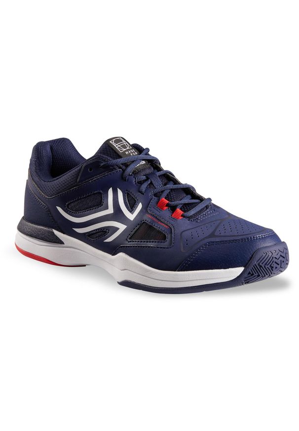ARTENGO - Buty tenis TS500 męskie na każdą nawierzchnię. Kolor: biały, wielokolorowy, niebieski, czerwony. Materiał: kauczuk. Szerokość cholewki: normalna. Sport: tenis