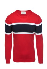 Ombre Clothing - Sweter męski - czerwony V1 E190 - XXL. Kolor: czerwony. Materiał: bawełna, jeans. Styl: klasyczny
