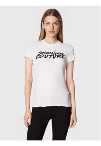 Versace Jeans Couture T-Shirt Logo Brush 73HAHT15 Biały Regular Fit. Kolor: biały. Materiał: bawełna