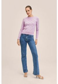 mango - Mango sweter Paquita damski kolor fioletowy lekki. Okazja: na co dzień. Kolor: fioletowy. Materiał: włókno. Długość rękawa: długi rękaw. Długość: długie. Styl: casual
